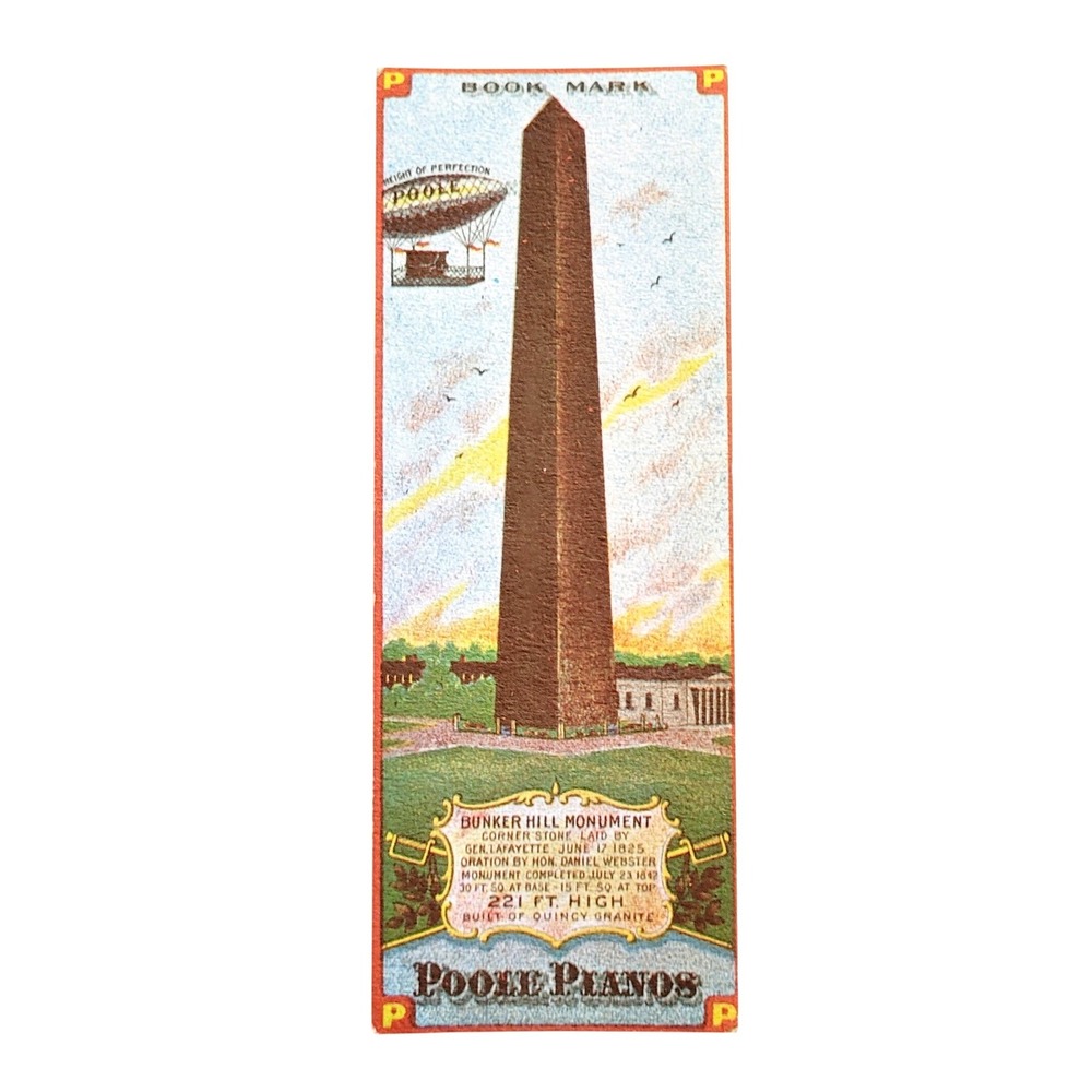 Vintage 70s Poole Pianos Airship Bookmark, Evergreen Press - 1800s Advertisement